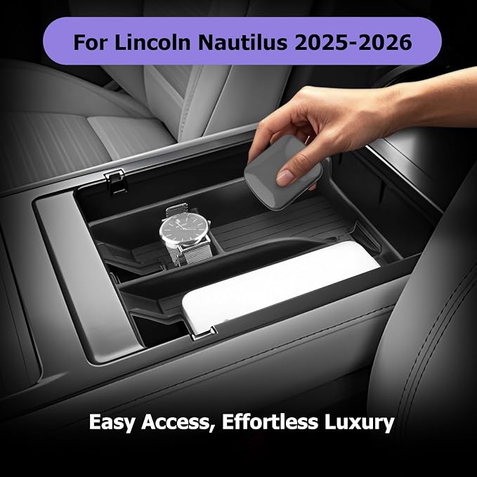 LUWU 2026 Lincoln Nautilus Center Console Organizer for 2025 2026 Lincoln Nautilus Accessories Armrest Storage Tray Armrest Console Storage Box Insert Tray ABS Material Black Coin Container