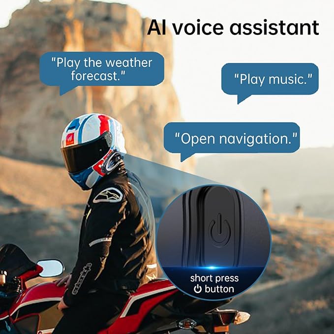 Motorcycle Helmet Intercom with Camera 1080P – Wireless5.4 Helmet Headset with WiFi, Voice Assistant, Support 1600FT Intercom, Noise Reduction, IP56 Waterproof, 1500mAh Battery, Music Sharing