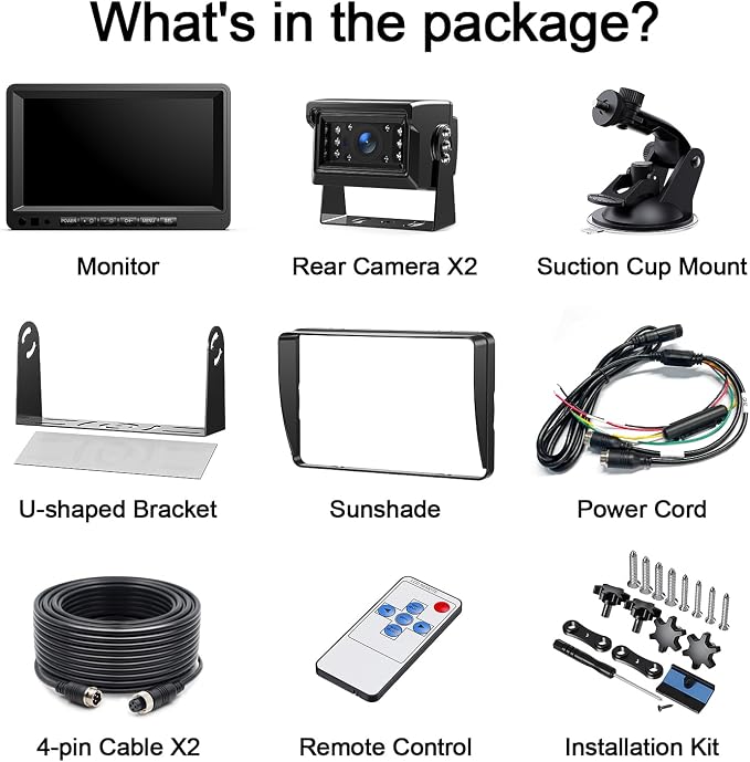 Fookoo 7" AHD 1080P Wired Backup Dual Camera System, Waterproof Vibration-Proof Rear View Cameras IR Night Vision for Tractor/Excavator/Harvester/Bulldozer/Crop Sprayer/Agricultural Equipment - DY702