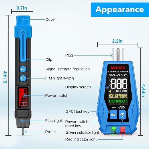 MESTEK Tool Set, Electric Tester Kit with Non-Contact Voltage Tester, GFCI Outlet Tester, Digital Moisture Meter, Home Inspector Tool Kit with Carrying Case and Batteries, 3-Piece