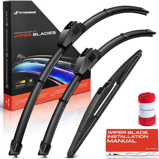 A-Premium 26"/21"/12" Windshield Wiper Blades Compatible with Mitsubishi Endeavor 2010-2011 - Front Rear Wipers Blade Set for Hook/RL2 Arm Connector, with Wear Indicator & Towel (Pack of 3)