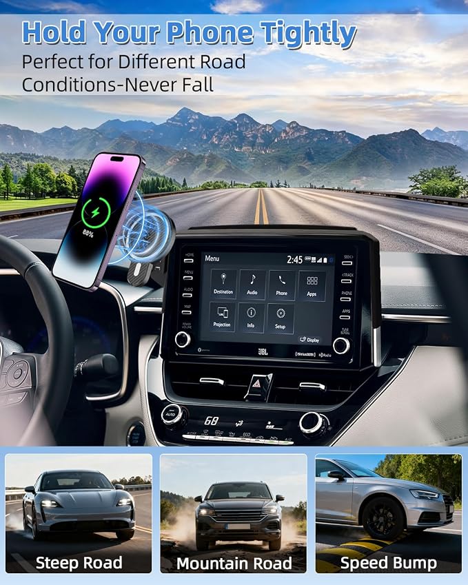 PZK Car Phone Mount for 2019-2025 2026 Toyota Corolla/Corolla Hatchback/Corolla Cross 2022-2025 2026 Accessories 8-inch Screen Magnetic 15W Fast Wireless Charging Car Phone Holder Not Affect Vent