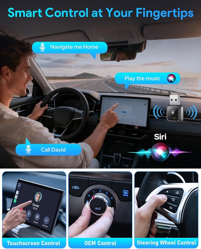 Super Mini Wireless CarPlay Adapter (Latest Upgraded) - Bluetooth Car Play Dongle, Zero Latency, Stable Connection, Compatible with iOS & Android, 2017+ Models, USB/Type-C