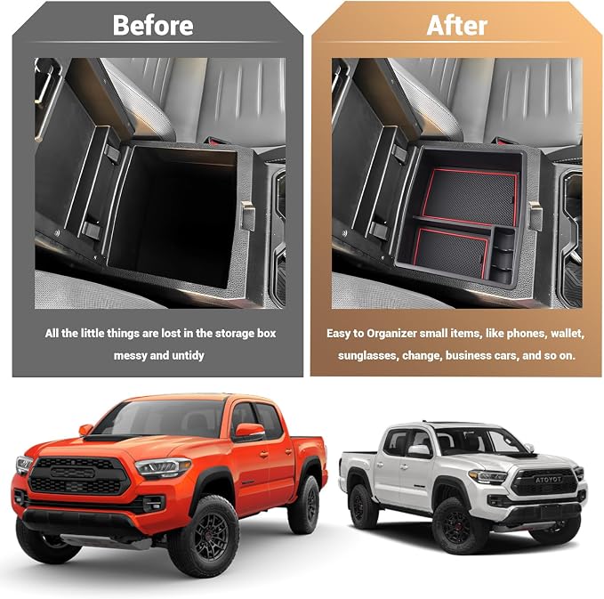 YEE PIN for 2024 2025 Toyota Tacoma Center Console Organizer for 2025 Toyota Tacoma Accessories SR/SR5/TRD PreRunner/TRD Sport/TRD Off-Road/Limited/Trailhunter/TRD Pro Middle Console Insert Tray Red