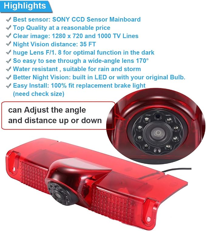 HD Brake Light Rear View Camera with Rear-View Mirror,Transporter Waterproof Night Vision Car Roof Reversing Camera Replacement for Chevrolet Express GMC Chevy Savana Exporer Vans Cargo Van 2003-2018