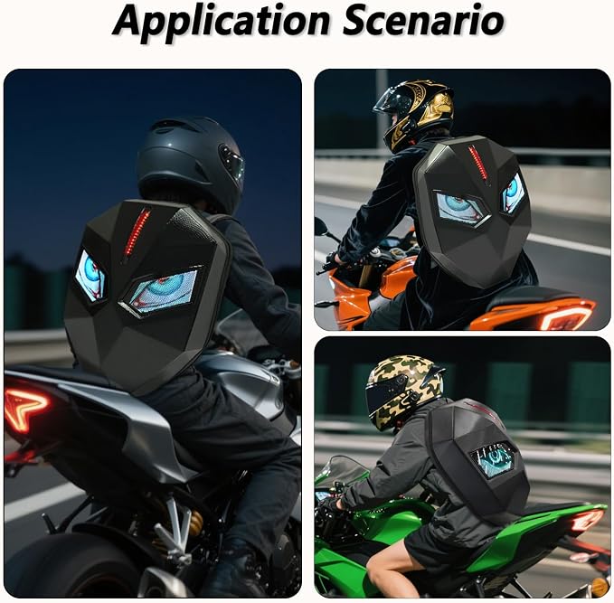 Motorcycle Backpack for Men, LED Backpack With DIY Programmable Full Color Screen, Hard Shell Large Capacity Waterproof Helmet Bag Laptop Backpack