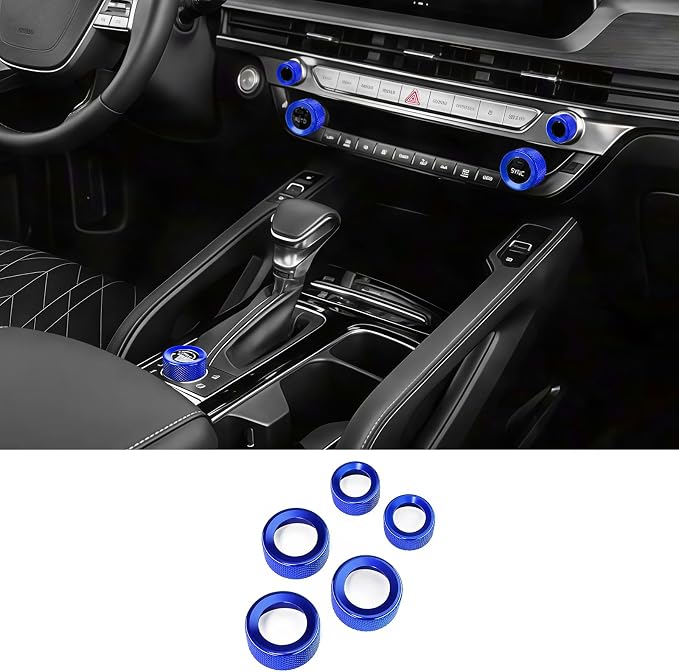 5PCS Aluminum Car Drive Mode Gear Shift Switch Cover,Radio Audio Volume Adjustment Knob Cover,AC Switch Button Knob Cover Compatible with Kia Telluride 2020-2025 Accessories (Blue)