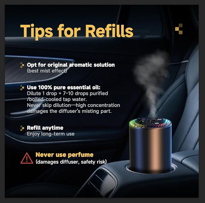 Smart Car Air Freshener with Star Light & 150ml Diffusers Oil Refills, Auto On/Off Aroma Diffuser, 3 Adjustable Modes Rechargeable Aromatizante para Carro - Car Diffuser(Cologne+Ocean+Serendipity)