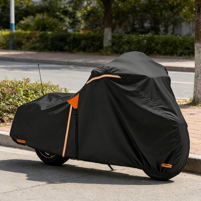 XYZCTEM Motorcycle Cover Heavy Duty Waterproof with Side Box, Fits Harley Davidson Touring Models Road King Road Glide Street Glide Electra Glide Outdoor All Weather Protection, 107 Inch