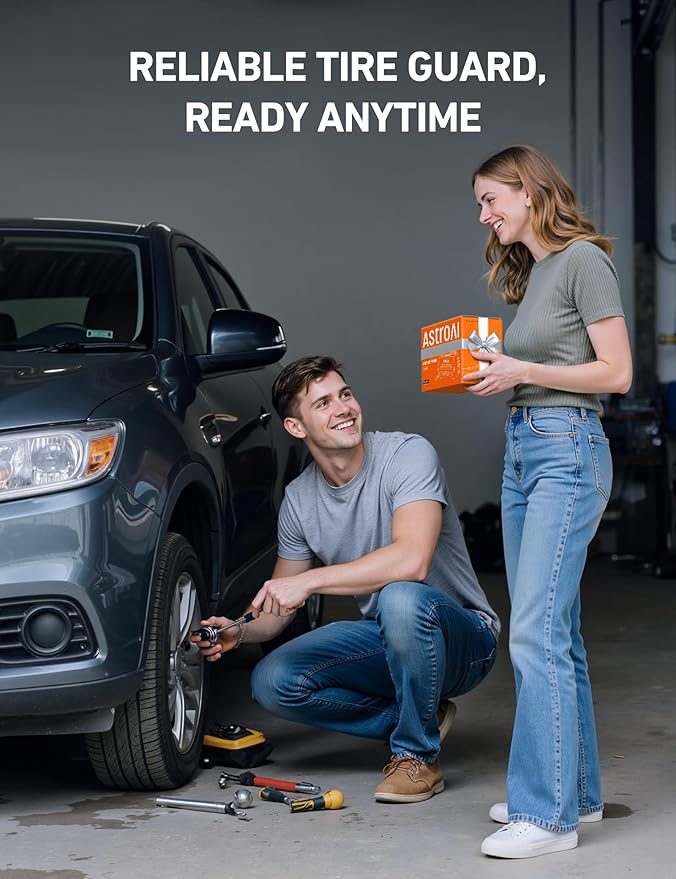 AstroAI Tire Inflator Portable Air Compressor Air Pump for Car Tires-Car Accessories, 9.8Ft Cord-12V DC-Powered Auto Pump with Digital Pressure Gauge, Emergency LED Light for Bicycle, Balloons, Orange