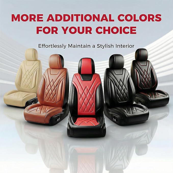 Car Seat Covers Compatible with Ford Focus 2009-2018 - Full Set 5 Seats Luxury Leather All-Weather Seat Cushions & Protectors, Waterproof & Breathable, Airbag Compatible (Beige)