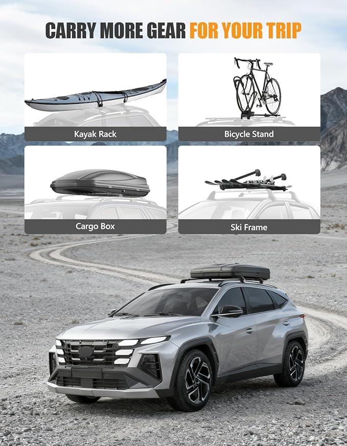 KINGGERI 330lb Lockable Roof Rack Cross Bars Compatible with Hyundai Tucson 2016-2026 SEL/N Line/Limited with Flush Side Rails, Heavy Duty Rooftop Aluminum Roof Rails Crossbars Luggage Accessories