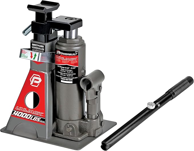 Powerbuilt 2 Ton UniJack Combination Hydraulic Bottle Jack / Jackstand in 1 Unit, Compact, Portable, Wide Base, for Unibody Sedans, CUVs, SUVs, Cars, - 620470