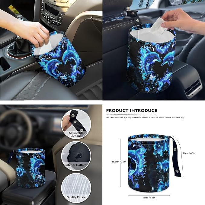 Blue Dolphin Car Seat Cover Full Set 15 PCS, with Steering Wheel Cover Seat Belt Strap Pad Trash Bag Rearview Mirror Accessories Cup Holder Keychain