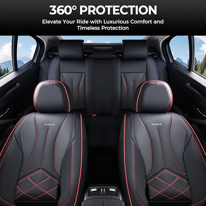 FLORICH Leather Car Seat Cover, Car Seat Covers Full Set, Waterproof Car Seat Protectors 5 Seats, Front and Rear Seat Covers for Cars, Automotive Seat Covers Protector Fit for Most Cars Trucks