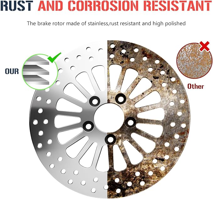 11.8" Rear Brake Rotor with Bolts Set for Harley Davidson Touring Models, for Road King/Street Glide/Road Glide/Electra Glide 2008-2022, Mirror-Polished Stainless Steel Rotors, 1 PCS Rear Rotor