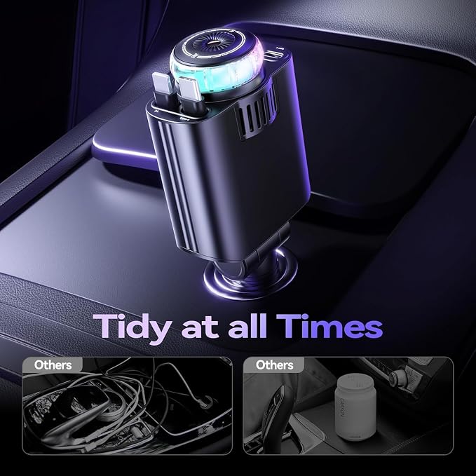 Retractable Car Charger with Aromatherapy and Starlight, 5 in 1 USB C Car Charger Adapter, 69W Fast Charging Cars Phone Chargers, Cars Air Freshener Compatible with iPhone 17 16 15 14 13 and Android