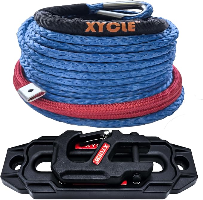 Synthetic Rope Towing Winch Fairleads, Blueblack | 254mm,10" Aluminum Cable Guide, Foldable Forged Trailer Hook Kit, 1/2" x 70 Ft Synthetic Winch Rope