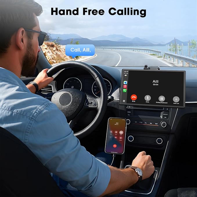 Topexplore Carplay Screen for Car, 9'' Wireless CarPlay & Android Auto- Upgrade Portable Touchscreen with Bluetooth, Mirror Link, Voice Control, Hands-Free Calling,Plug & Play Car Play Screen