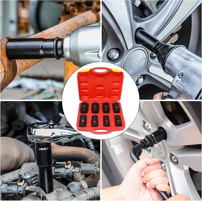 8-Piece 3/4” Drive Socket Sets with Case Metric 22, 24, 27, 30, 32, 36, 38, 41mm Deep Impact Socket Set