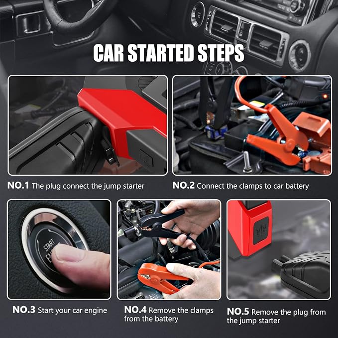 DNA Motoring TOOLS-00214 12V 1500A 15000 mAh Multi-Function Portable Car Battery Jump Starter for Up to 7.0L Gas & 5.5L Diesel Engine, with Carry Case, Red