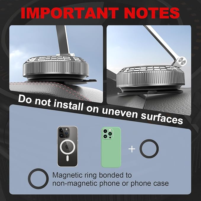 Metal Magnetic Car Phone Holder, 360° Adjustable Magsafe Car Phone Mount, Vacuum Suction Cup Phone Holders for Your Car for iPhone 17-12 Pro Max Air Plus & Android (Silver)
