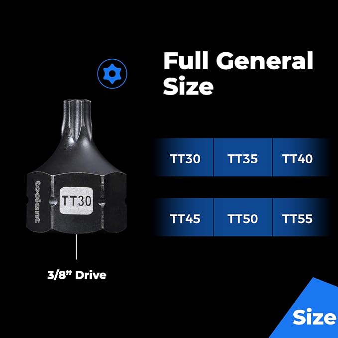 toolant 3/8" drive TT55 impact torx bit socket set 4PCS, Torx Drive, S2 Steel Air Drive Torx Socket set,Impact Grade,Anti-Roll Design