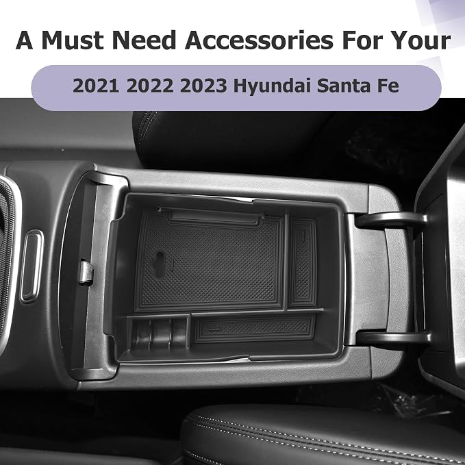 LUWU Center Console Organizer for 2021 2022 2023 Hyundai Santa Fe SE/SEL/XRT/Limited/Calligraphy Accessories Armrest Console Tray Storage Box ABS Material 2022 2023 Santa Fe Accessories Black