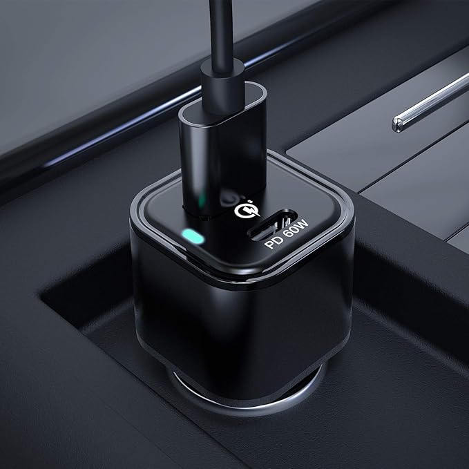 REXING JETSPEED Black 78W PowerDrive+ USB-C Car Charger, 2 Port QC3.0/PD3.0 for Dashcam/Android/iPhone/iPad/MacBook/Windows Fast Charge Dual Cigarette Lighter Adapter