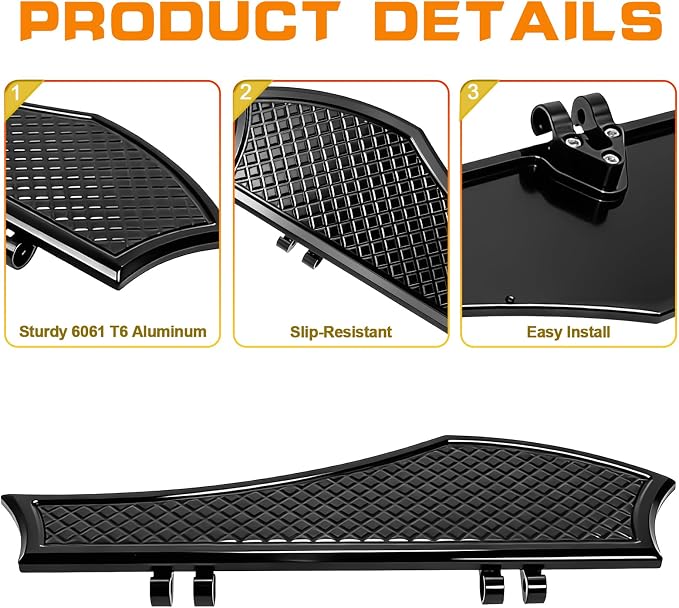 Black Driver Anti-Slip Stretched Floorboards Footpegs for Harley Touring RoadKing, Road glide, Street glide, Electra glide 1986-2025 & Softail Fat Boy, Fat Bob, Street Bob '86-2017 Models