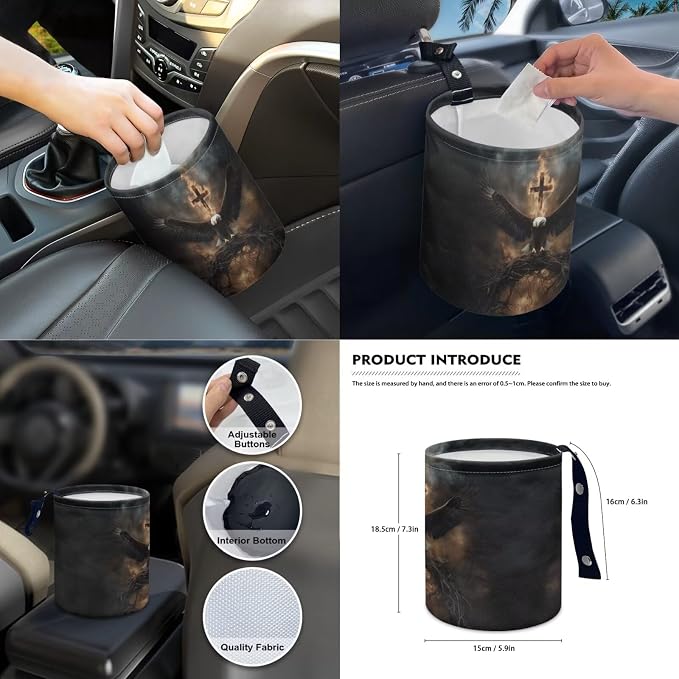 14Pcs Car Seat Covers Full Set Eagle Fire Cross Print Car Front Back Seat Covers with Steering Wheel Cover Armrest Cushion Safety Belt Pads Rearview Mirror Cover, Easy to Install