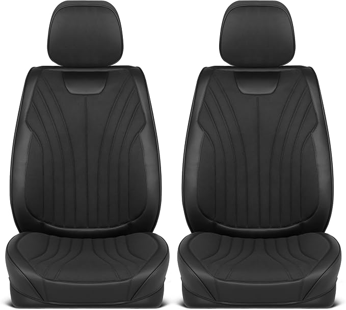 MotorBox Haven Series Suede Edition Seat Covers for Cars, Front Seat Covers, Two-Tone Suede Style and PU Leather Black Car Seat Covers for Cars Trucks SUVs, Front Seats Only