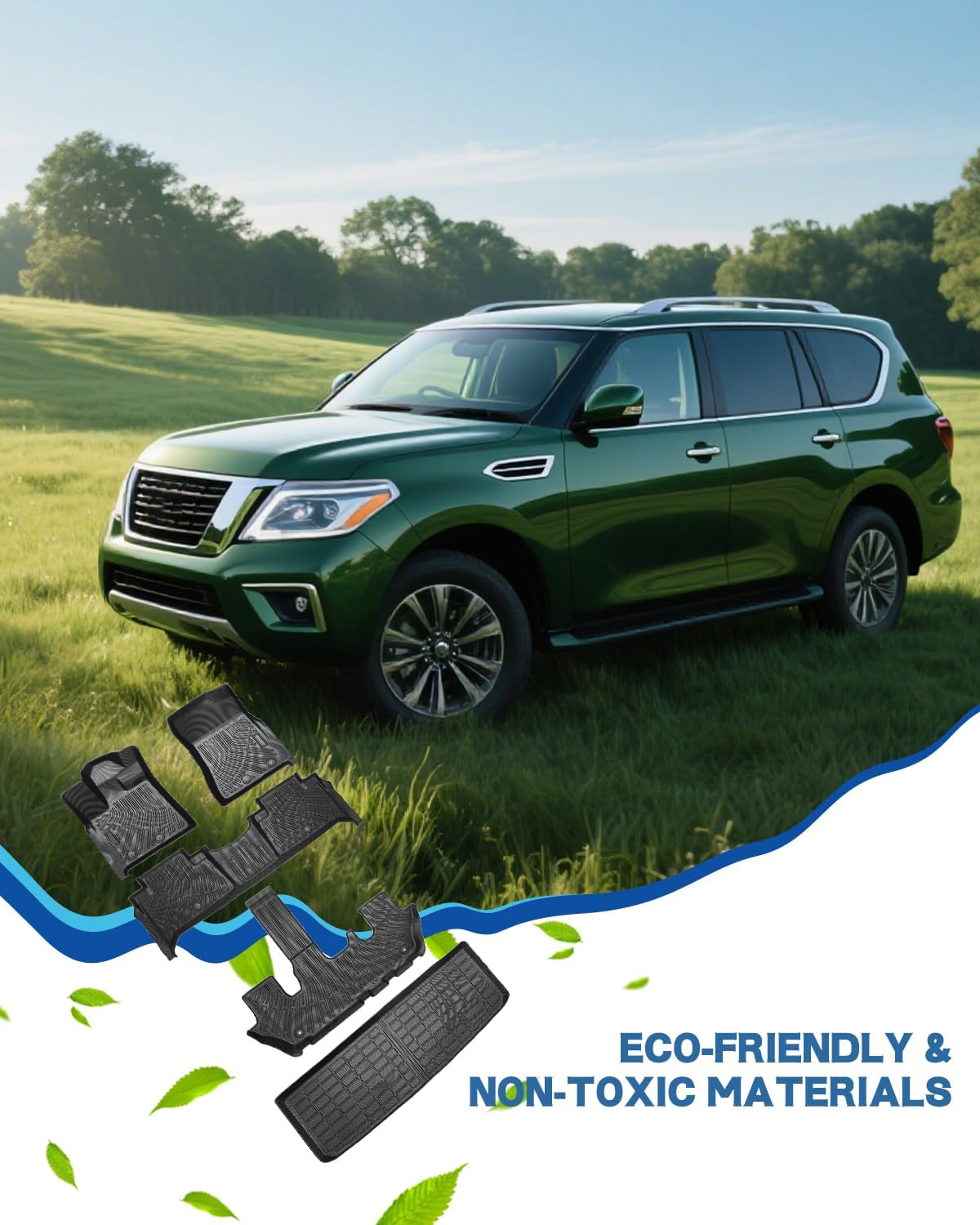 Icyhaws® Floor Mats & Cargo Liner for Nissan Armada/Infiniti QX80 2025 7 Seats, All-Weather TPE Waterproof Carpet Car Liner Anti-Slip Tech Front/Rear/Third Row Automotive Accessories for Nissan/QX80