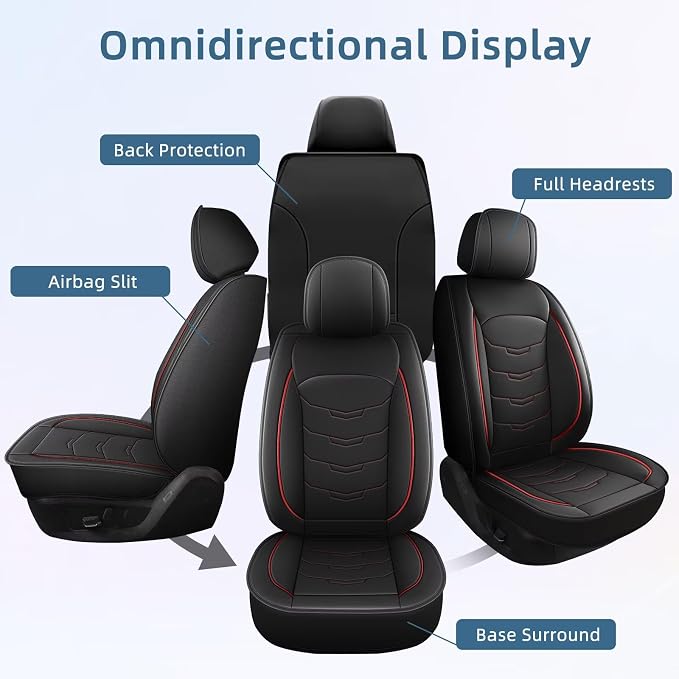 Car Seat Covers Fit for Chevy/Chevrolet Equinox 2007-2026 Full Set Luxury Leather Seat Cushion Waterproof Automotive Seat Protectors(5 Seat, Black&Redline)