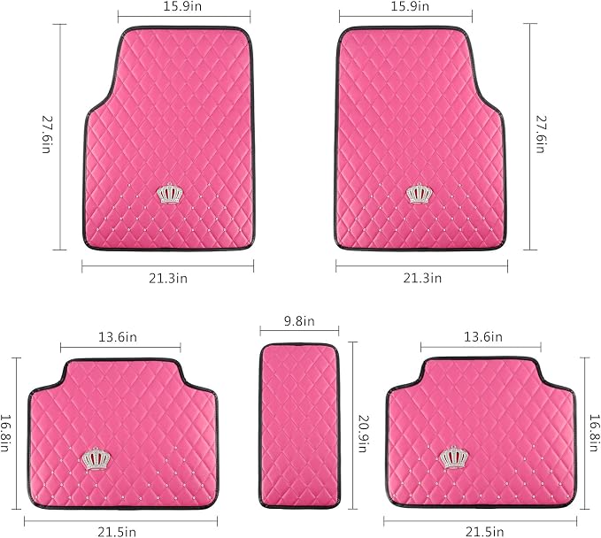 eing Car Trash Can with Lid, Mini Vehicle Trash Bin Purple & Pu Leather Floor Mats for Car Pink