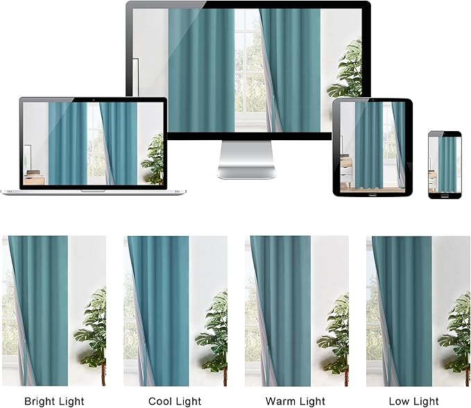 XWZO 100% Blackout Curtains - Thermal Insulated Black Liner Curtains, Noise Reducing and Heat Blocking Drapes for Hall and Studio Windows with Tiebacks, Stone Blue, W42 x L72, Set of 2