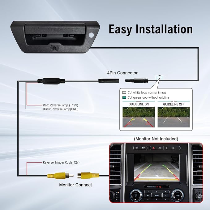 Tailgate Handle Backup Camera for Ford F150 Raptor 2015 2016 2017 Aftermarket Rearview Reverse Cameras for Pickup Truck Black with Night Vision/Waterproof/Parking Guideline