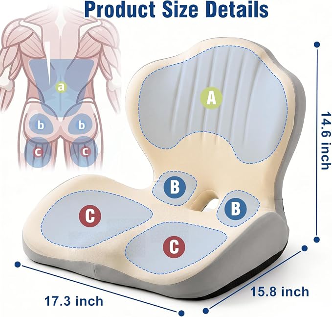 Car Seat Cushion with Lumbar Support Pillow, Memory Foam Office Chair Cushion for Back Pain Sciatica Pain Relief, Ergonomic L-Shaped Seat Cushion for Car Truck Driving Office Chair Home (White Gray)