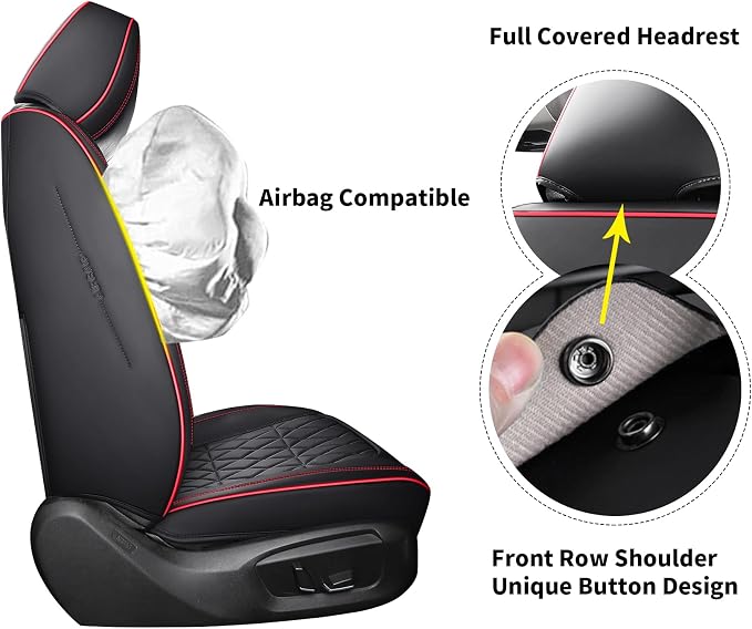 Aierxuan 2 Pcs Front Seat Covers, Waterproof Leather Universal Fit Toyota 4Runner Corolla Chr Focus Fiesta Fusion Escape Explorer Audi Q3 Q5, Black-Red