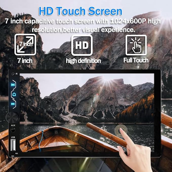 Leadfan Double Din Car Stereo with Dash Cam,7 Inch Full HD Touchscreen Car Audio Receiver Support Carplay and Android Auto,Car Stereo with Bluetooth,Mirror Link,Backup Camera,FM/USB/AUX/Subwoofer
