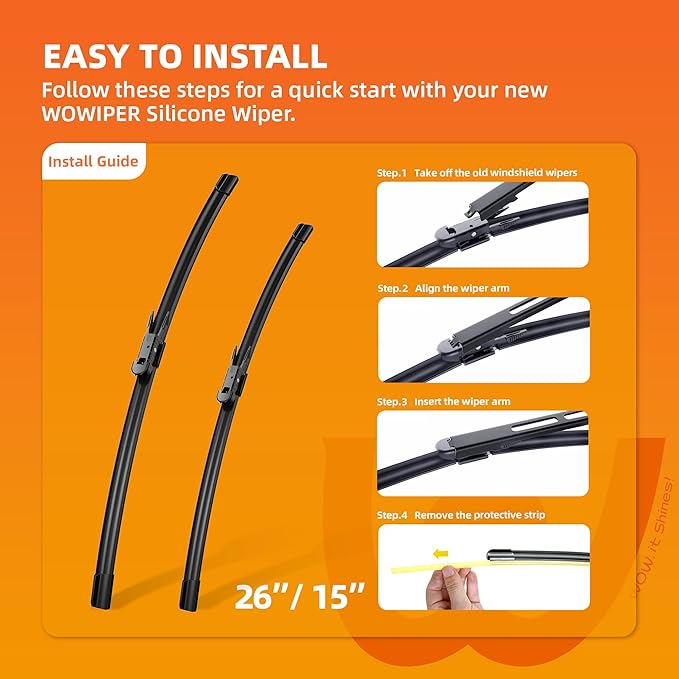 Silicone Wiper Blades 26" + 15" Automotive Replacement Windshield Wiper Blades for Chevrolet Sonic 2020-2012/SS 2017-2014 Premium All-Seasons OEM Quality Wipers for Front Windshield(Set of 2)