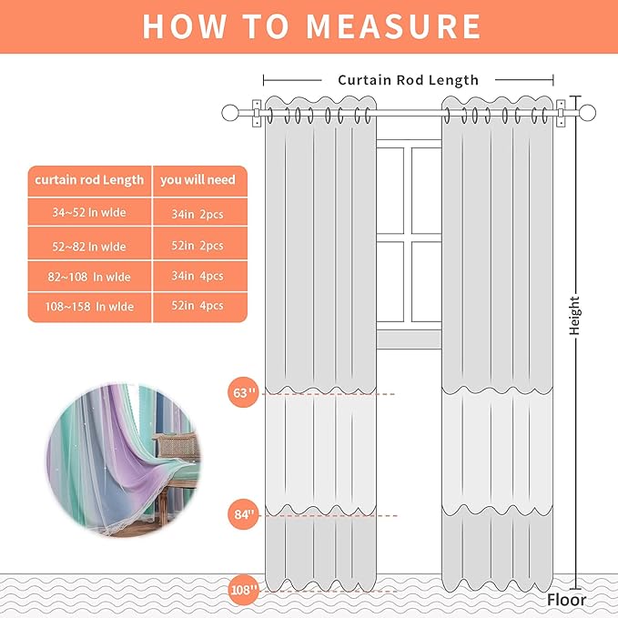 XiDi Purple Grey Green Curtains for Girls Bedroom 2 Panels Set, Rainbow Blackout Curtains for Kids Room Decor, Unicorn Wall Decals Grommet Drapes for Nursery Room 63 Inches Long 34 Inches Wide