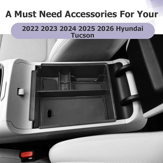 LUWU 2026 Tucson Accessories Center Console Organizer for 2022-2026 Hyundai Tucson Armrest Box Organizer Tray Only Fit for Tucson with Automatic Transmission - NOT for 2025-2026 Tucson Hybrid/Limited
