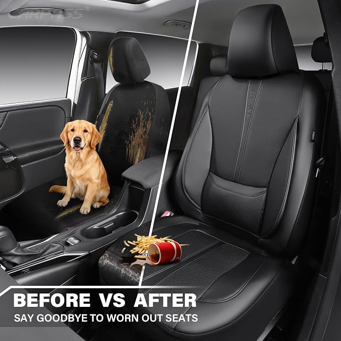 CAR PASS Nappa Leather Seat Covers for Toyota RAV4 Camry Corolla, Black | 2 Front Seats, Custom Fit for RAV4 2019-2025, Camry 2018-2024, Corolla 2020-2025, 3D Foam Faux Leather, Lumbar Support