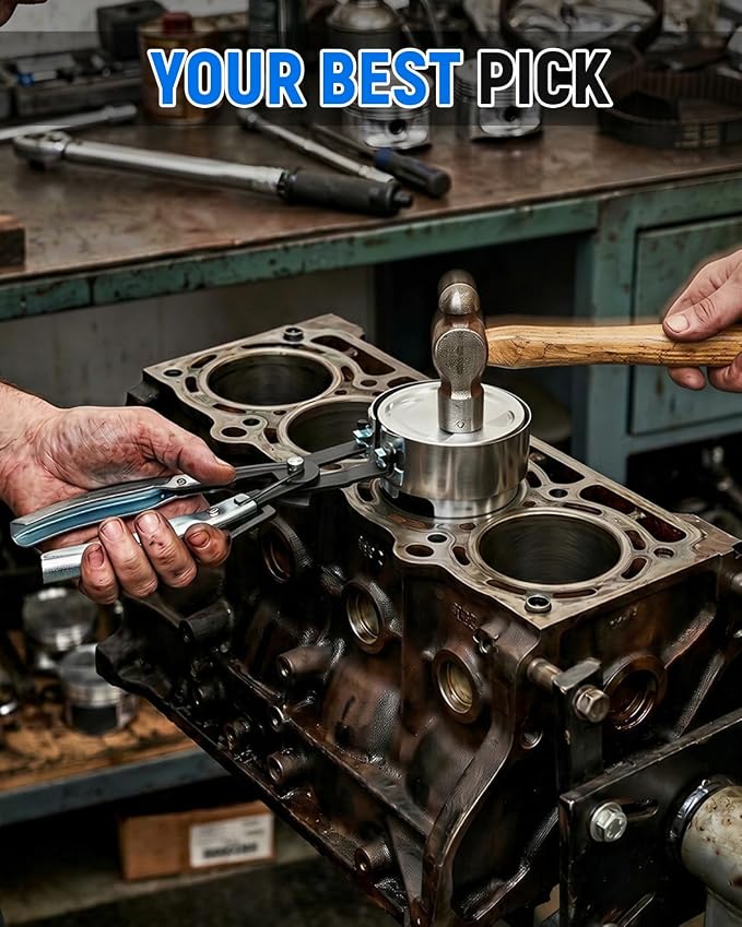 Piston Ring Compressor Tool, Thickened Adjustable 6 Piston Rings (2-7/8" - 4-5/8") and Pliers - Piston Ring Tool for Car, Truck & Motorcycle Installation, with Storage Box, Natural Metal