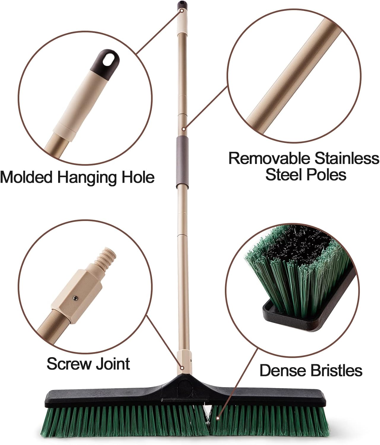 Eyliden Heavy Duty Push Broom 24" - Garage Sweeper Shop Brooms with 66" Long Handle, Outdoor Stiff Bristles Concrete Push Broom for Sidewalk Driveway Yard Patio Deck Warehouse Sweeping, Sweep Snow