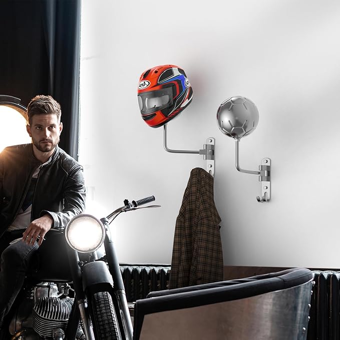 Helmet Hanger Wall Mount 180° Swivel Helmet Holder for Motorcycle Bike Racing Outerwear Sports Gear