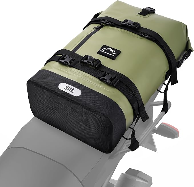 Motorcycle Saddle Bag, 30L Waterproof Motorcycle Tail Bag | 2 Size and 3 Color Options Travel Bag, PVC Bag, Rear Seat Bag, Field Green GT-30GN