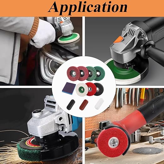 18Pcs 4 Inch Buffering Wheels Polishing Kit with Compound for Angle Grinder,Includes 14Pcs Nylon Fiber Flap Disc & Wool Felt Polishing Wheel,3Pcs Buffing Compounds and Sanding Sponge