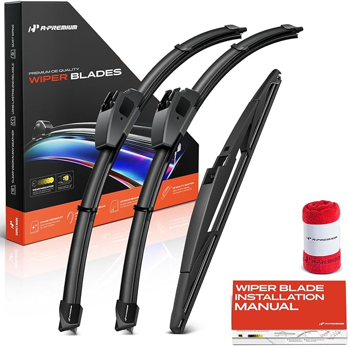 A-Premium 24"/20"/12" Windshield Wiper Blades Compatible with Toyota 4Runner 2010-2024 - Front Rear Wipers Blade Set for Hook/RL2 Arm Connector, with Wear Indicator & Towel (Pack of 3)